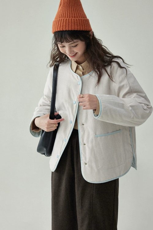 Wave Quilting Collarless Jacket