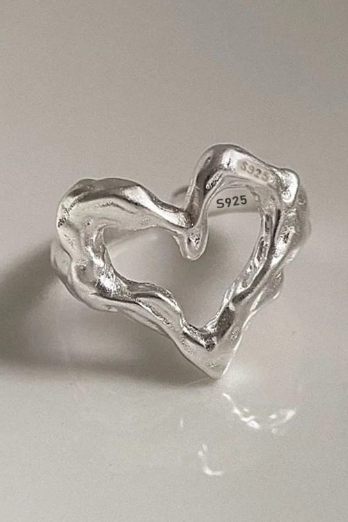 Wavy Heart Silver Ring