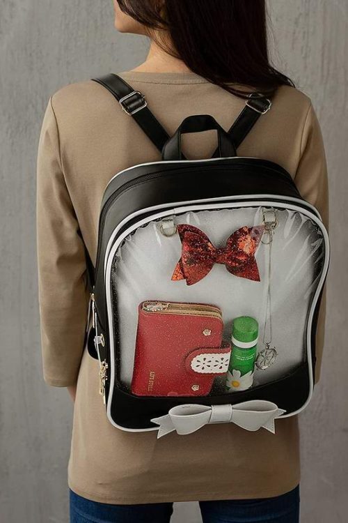 White Backpack with Clear Window for Plushies and Pins