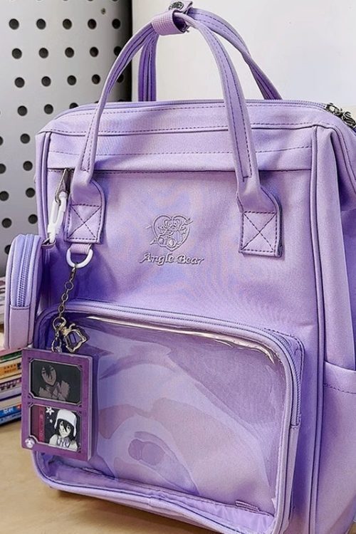 White Kawaii Ita Backpack with Clear Window and Included Insert for Pin Display