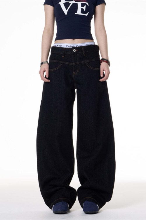 Wide Curved Denim Pants
