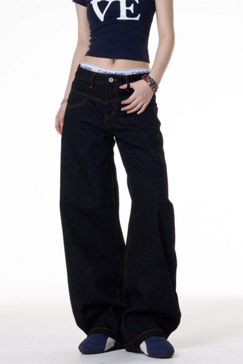 Wide Curved Denim Pants