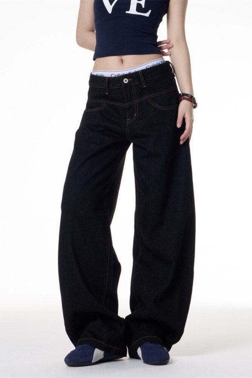 Wide Curved Denim Pants