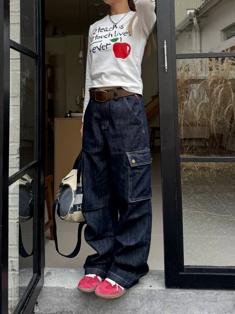 Wide Denim Cargo Pants