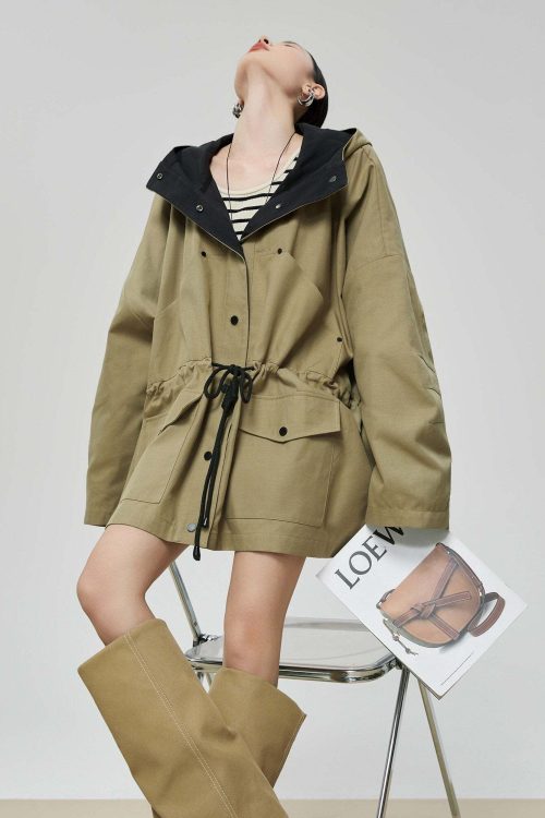 Wind Hooded Trench Coat / High-Waist Shorts