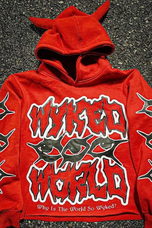 Y2K Chic Street Print Devil Horn Hoodie