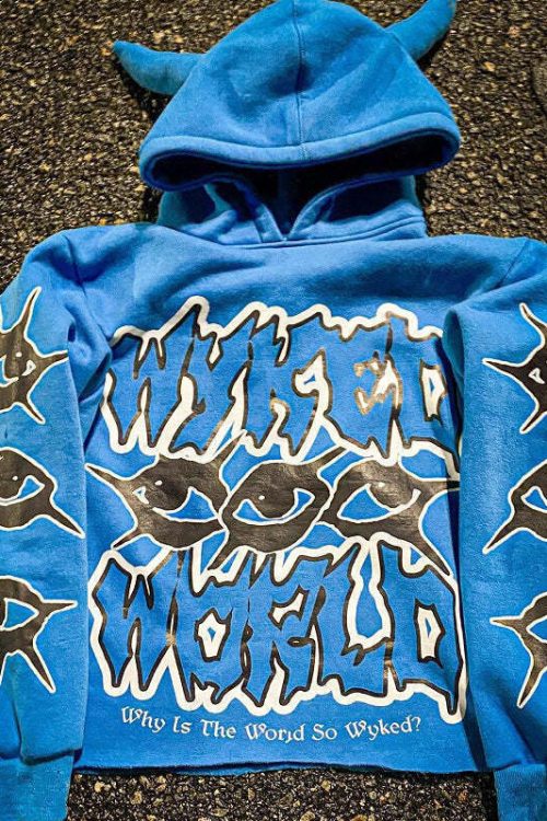 Y2K Chic Street Print Devil Horn Hoodie