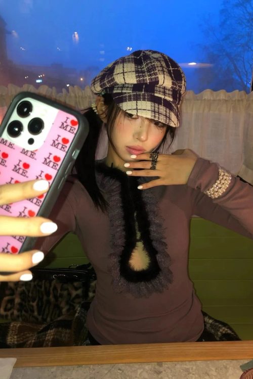 Y2K Fur Trim Plunge Top