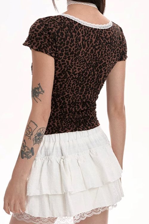 Y2K Leopard Lace Crop Top