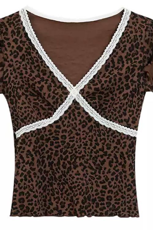 Y2K Leopard Lace Crop Top