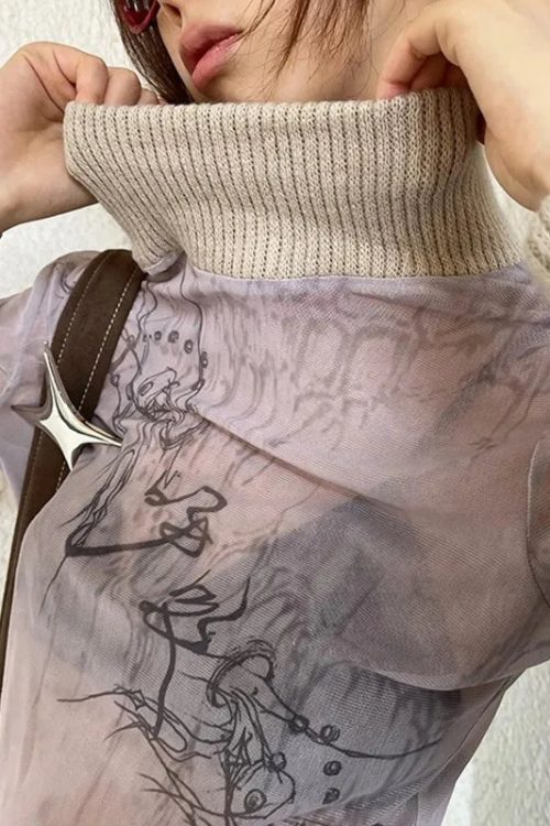 Y2K Mesh Turtleneck Top