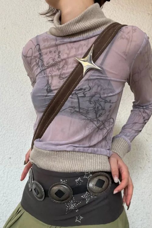 Y2K Mesh Turtleneck Top