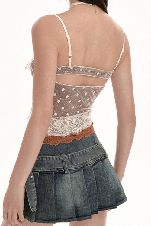 Y2K Polka Dot Lace Cami Top