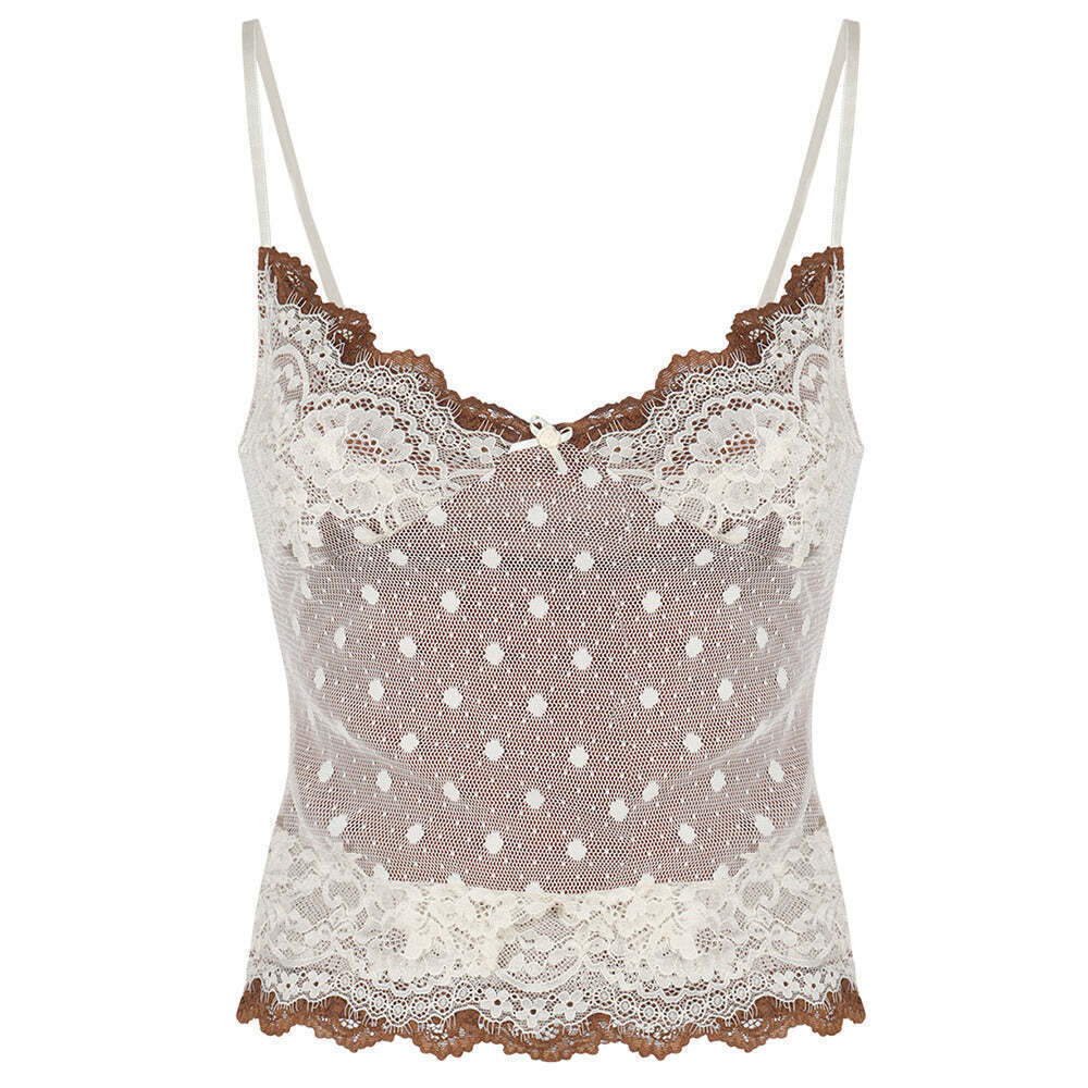 Y2K Polka Dot Lace Cami Top