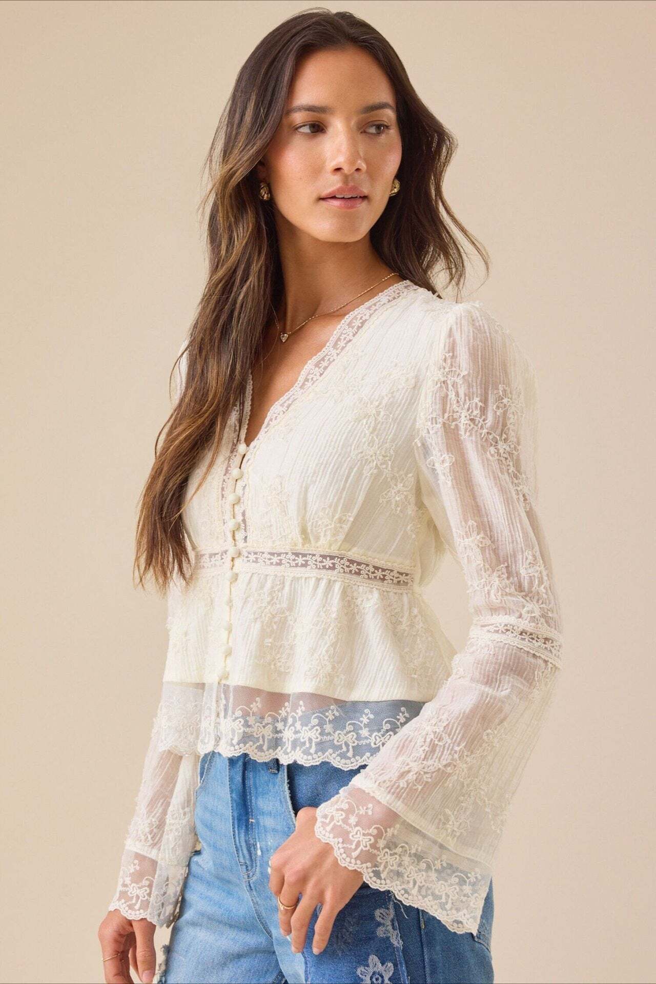 Lace Casual Hollow Out Long Sleeve Blouse Lace Casual Hollow Out Long Sleeve Blouse