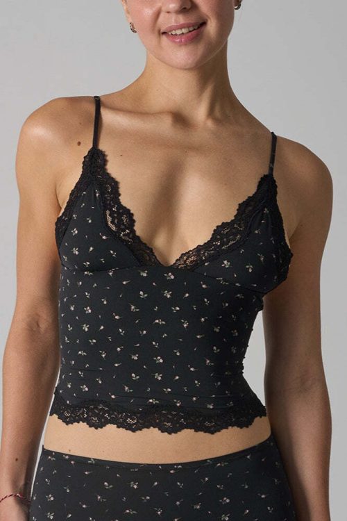 Lace Trim Floral V Neck Sexy Cami Top
