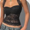 Ruched Tie Lace Sexy Slim Halter Top