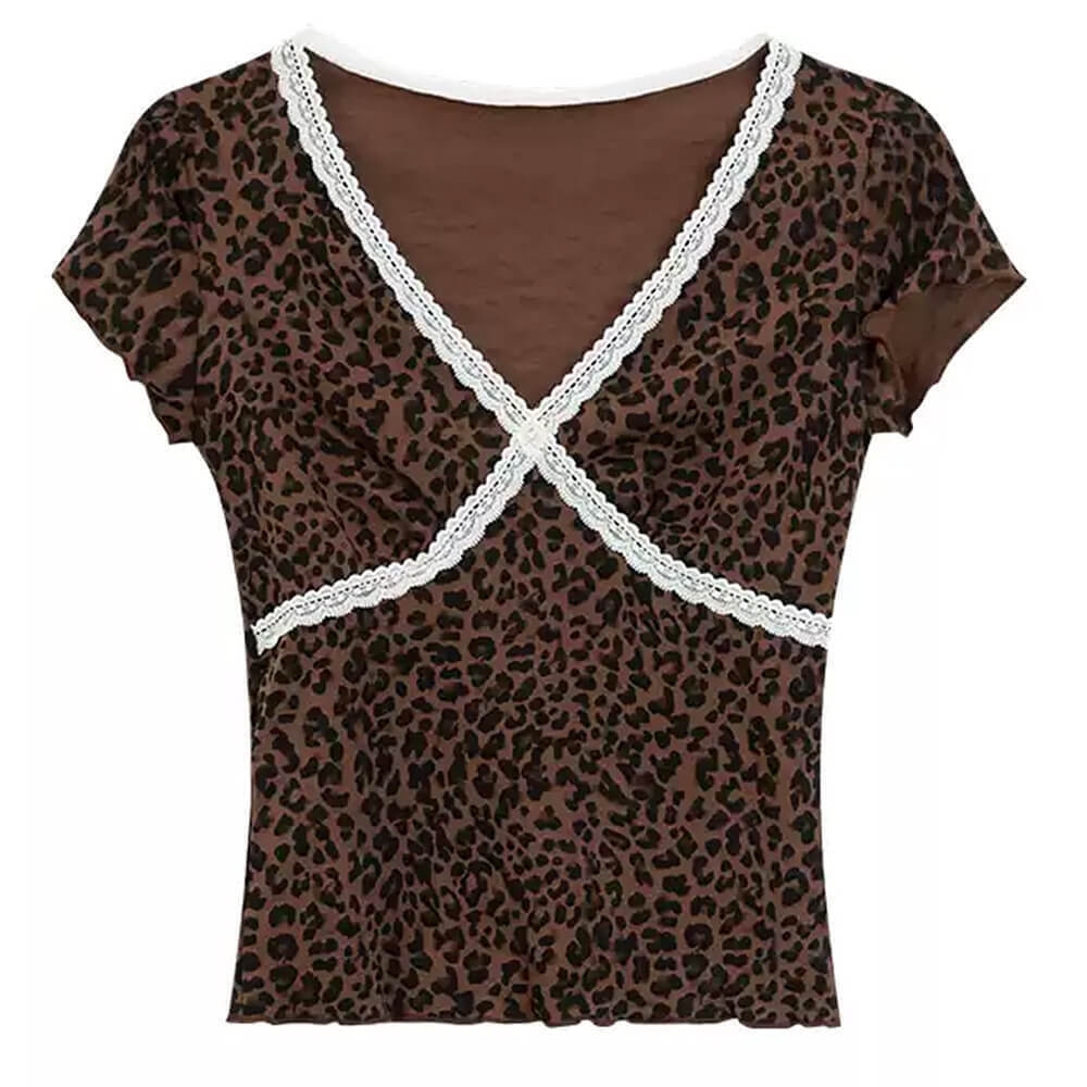 Y2K Leopard Lace Crop Top Y2K Leopard Lace Crop Top