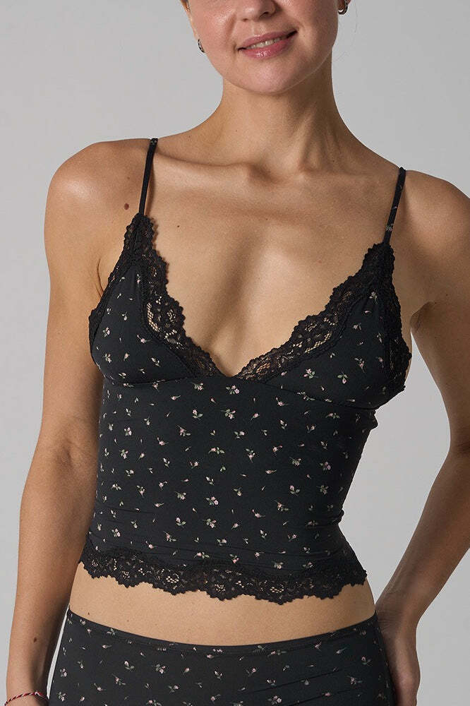 Lace Trim Floral V Neck Sexy Cami Top Lace Trim Floral V Neck Sexy Cami Top
