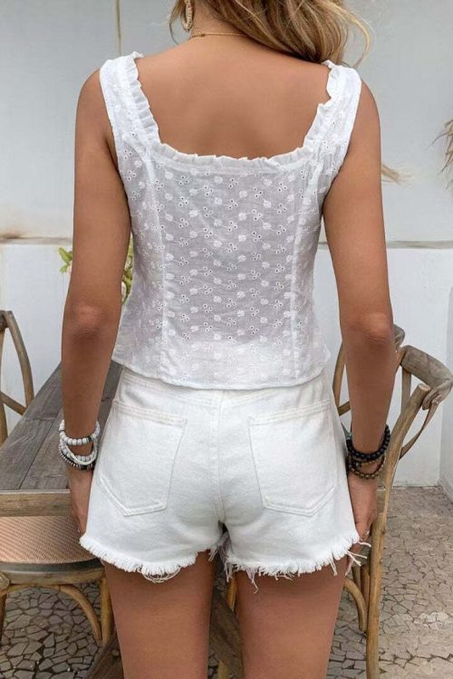 Cami Jacquard Lace Floral Button Tank Top