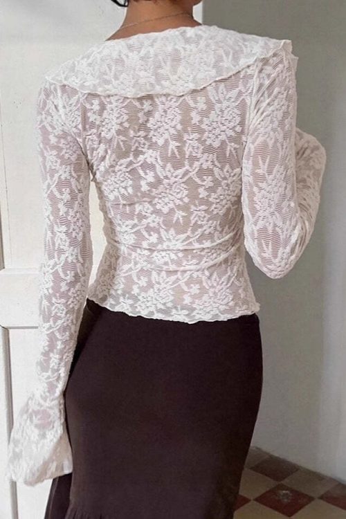 Chic Design White Lace Flare Sleeve Blouse