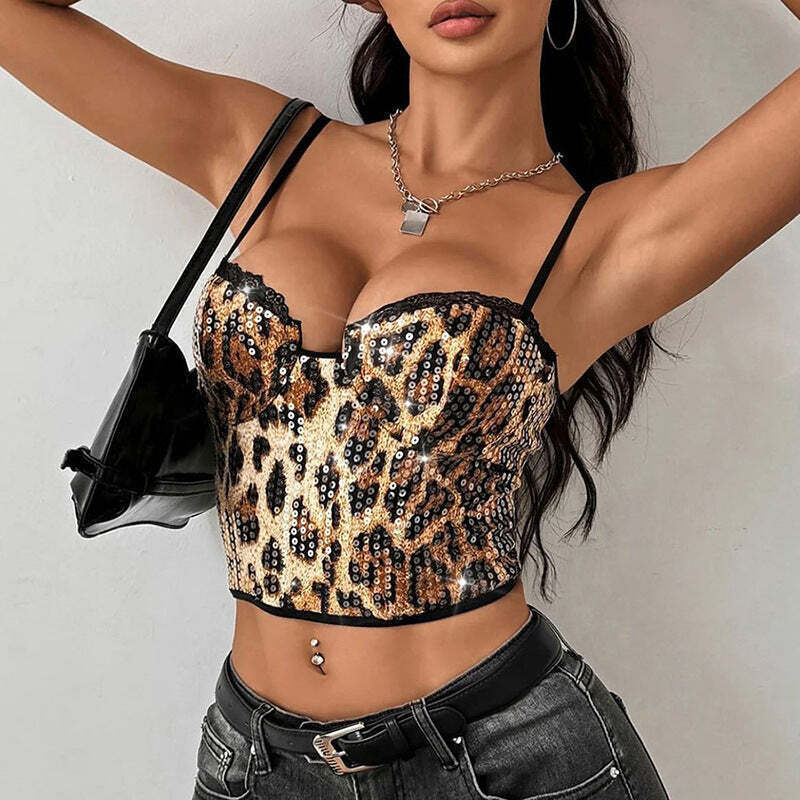 Chic Sexy Lace Sequin Leopard Cami Top Chic Sexy Lace Sequin Leopard Cami Top
