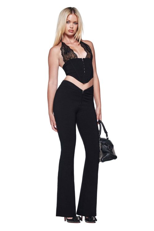 ELLENA WOVEN LACE HALTER CORSET – BLACK