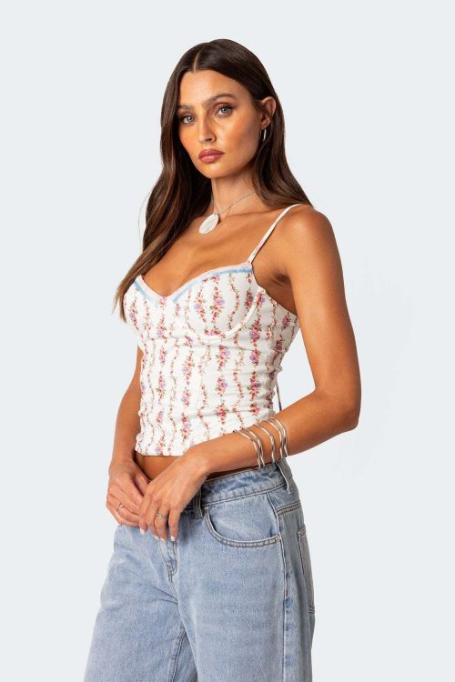 Indira Printed Cupped Lace Up Corset
