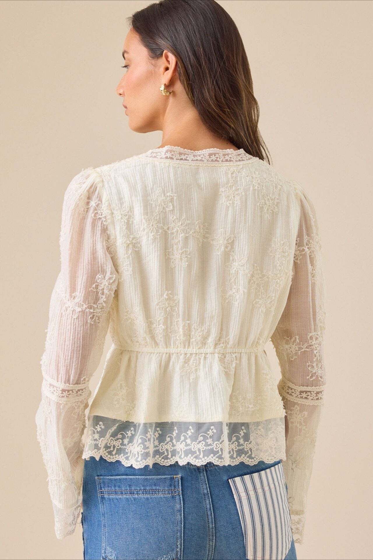 Lace Casual Hollow Out Long Sleeve Blouse Lace Casual Hollow Out Long Sleeve Blouse
