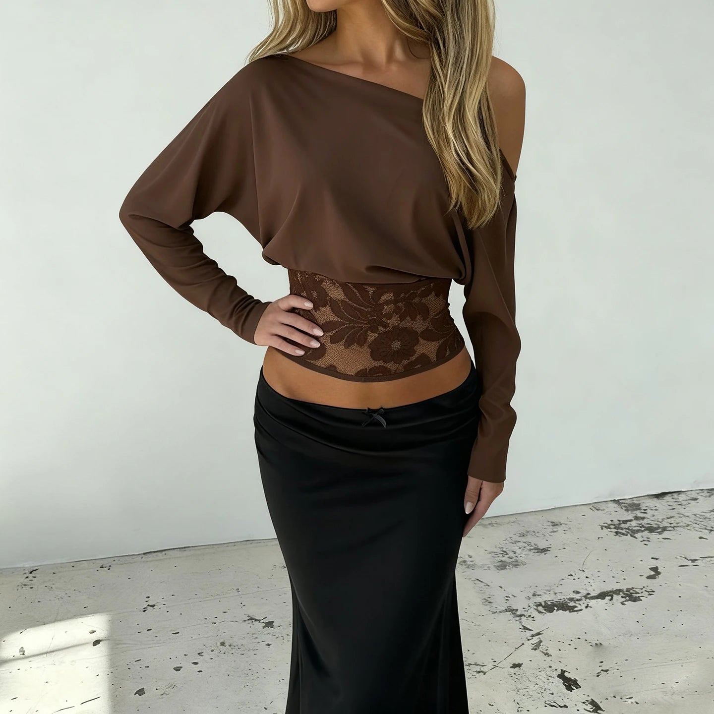 Lace Waist One Shoulder Top Lace Waist One Shoulder Top