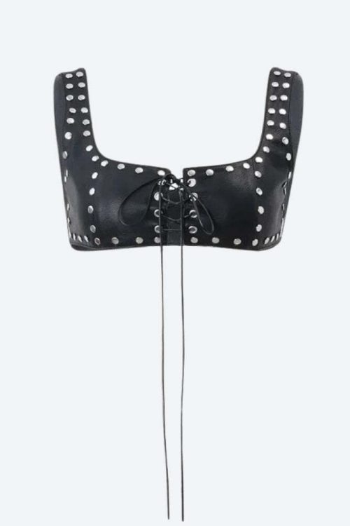Grunge Faux Leather Lace-Up Crop Top