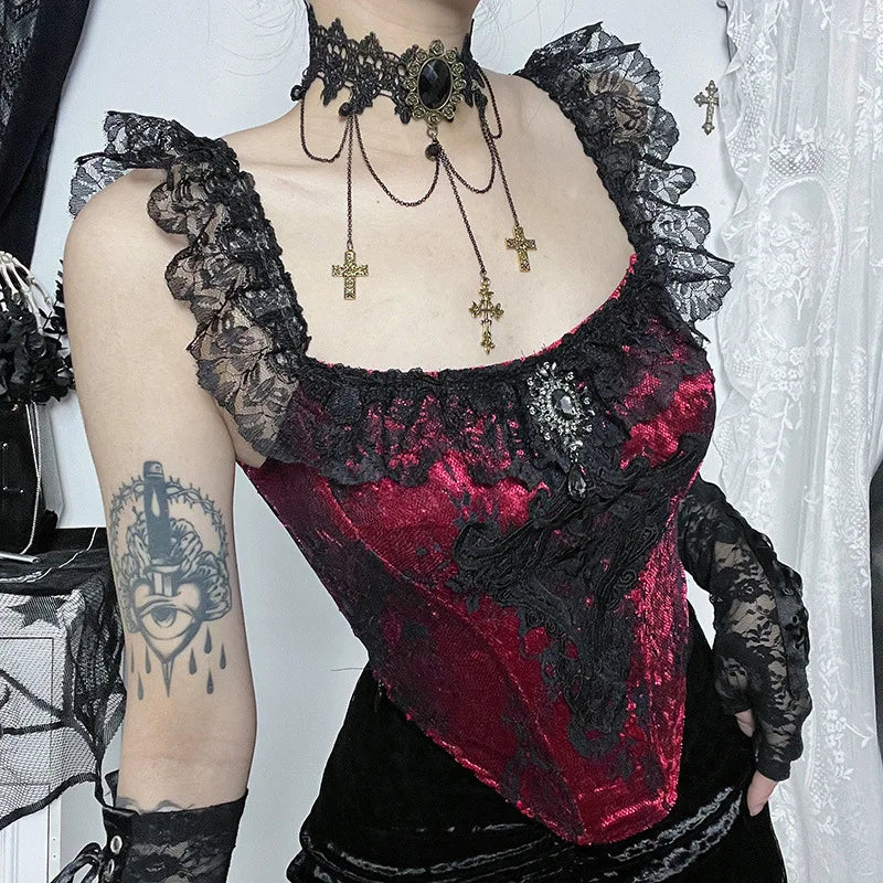 Goth Lace Trim Corset Top Goth Lace Trim Corset Top
