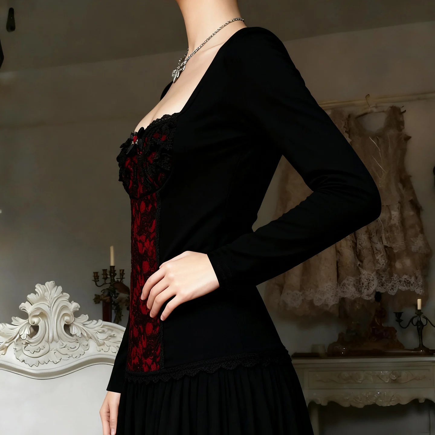 Goth Red Lace Panel Top Goth Red Lace Panel Top