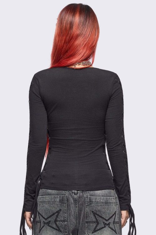 Khaela Black Lace-Up Top