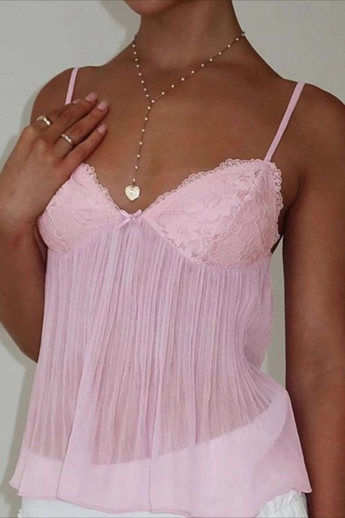 Lace Ruched Sheer Cami Top