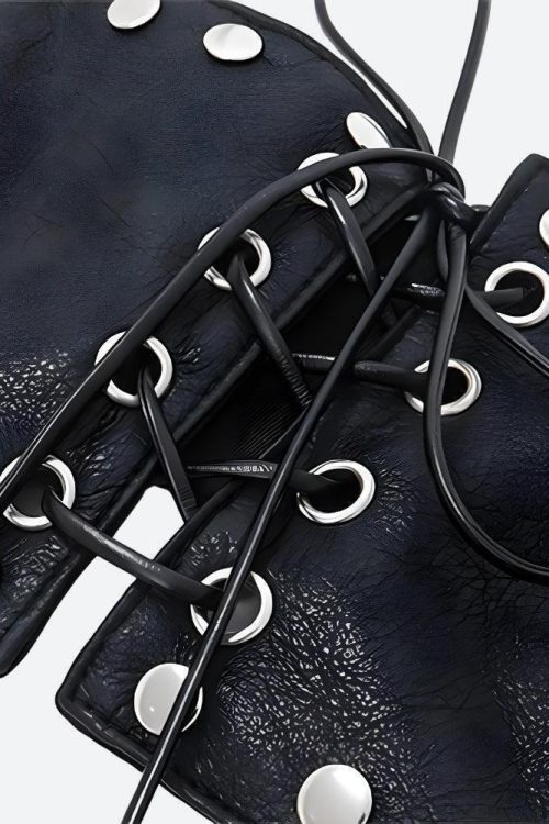 Grunge Faux Leather Lace-Up Crop Top