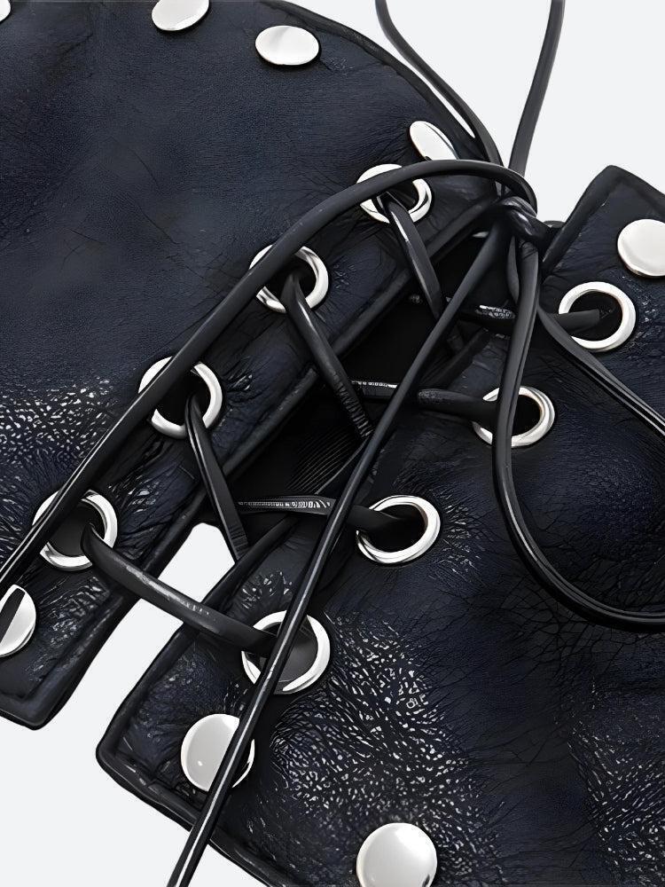 Grunge Faux Leather Lace-Up Crop Top Grunge Faux Leather Lace-Up Crop Top