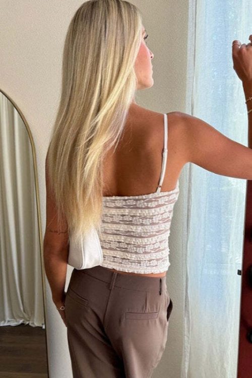 Sexy Bow Ruffle Lace Sheer Cami Top