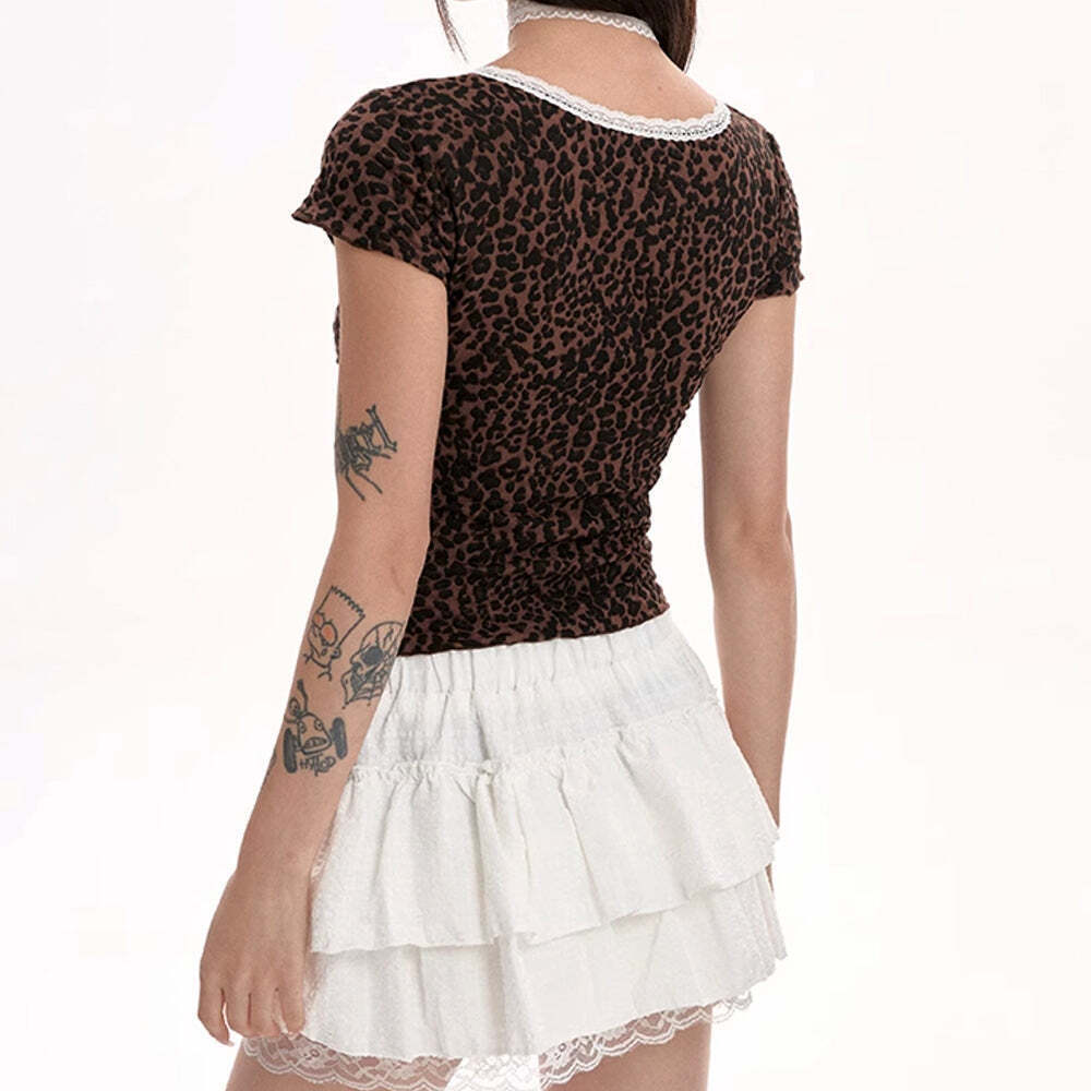 Y2K Leopard Lace Crop Top Y2K Leopard Lace Crop Top