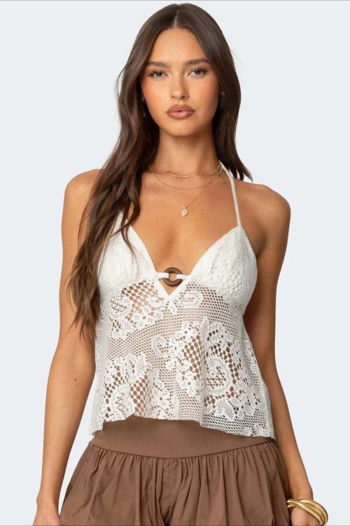 Boho Cutout Sexy V Neck Lace Halter Top