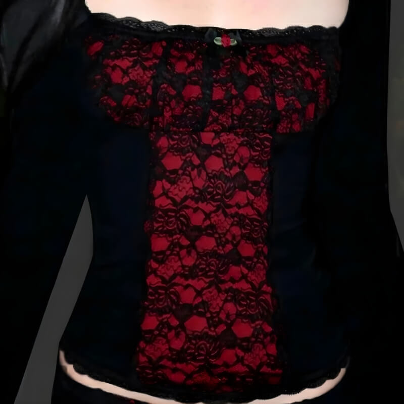 Goth Red Lace Panel Top Goth Red Lace Panel Top