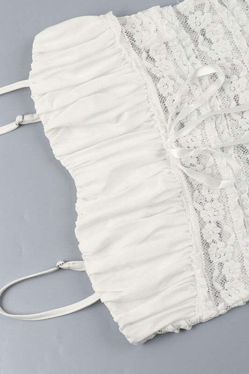 Sexy Bow Ruffle Lace Sheer Cami Top