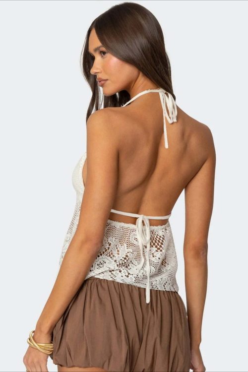 Boho Cutout Sexy V Neck Lace Halter Top