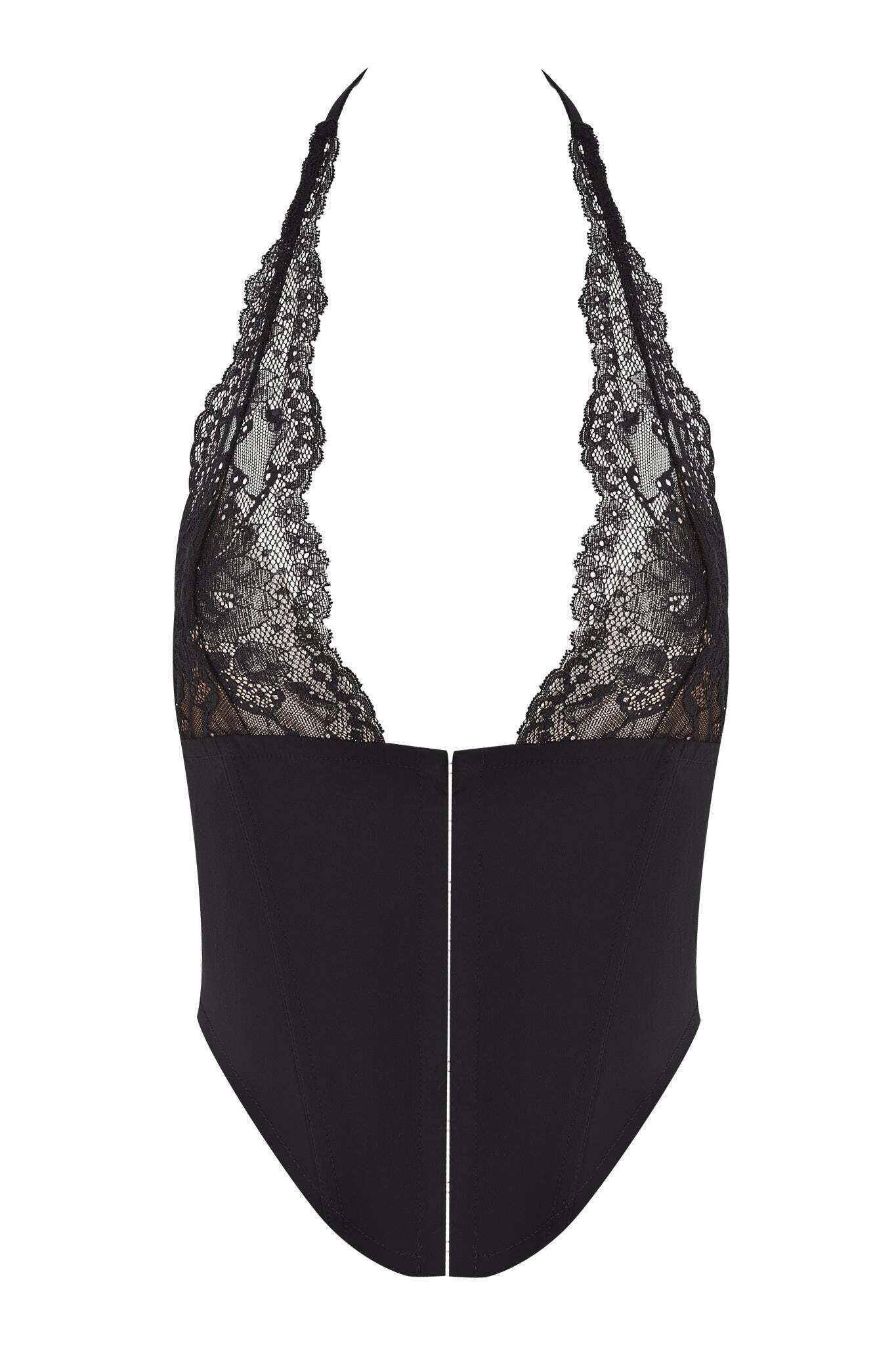 ELLENA WOVEN LACE HALTER CORSET – BLACK ELLENA WOVEN LACE HALTER CORSET – BLACK