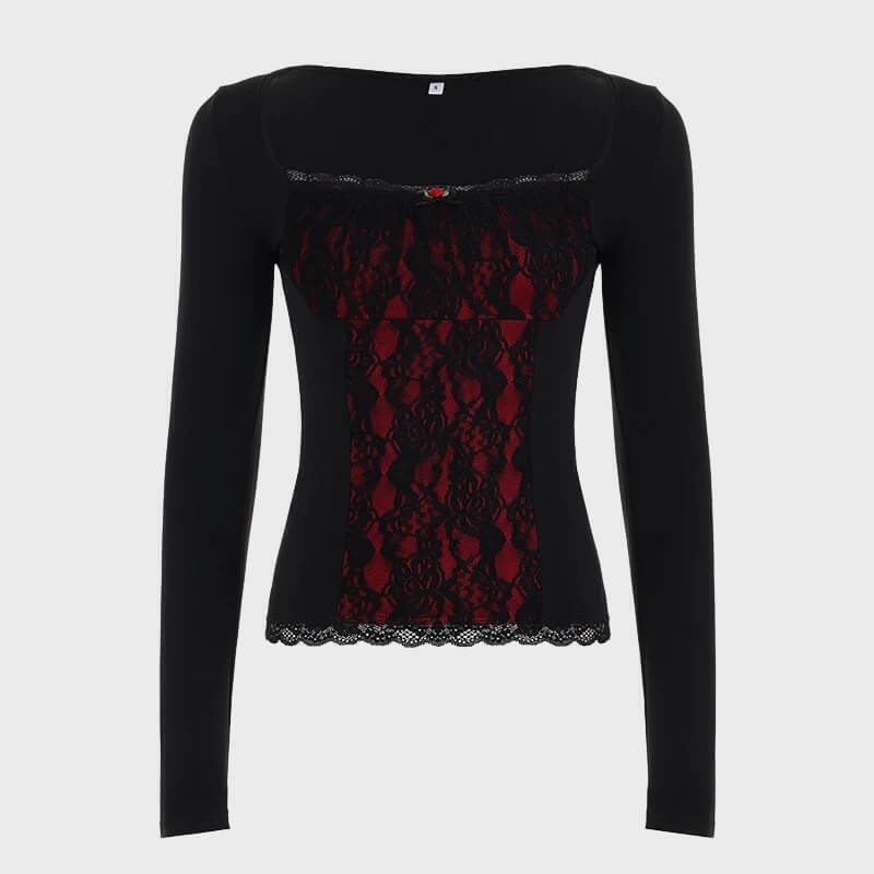 Goth Red Lace Panel Top Goth Red Lace Panel Top