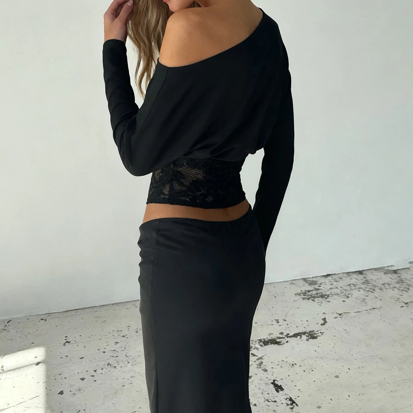 Lace Waist One Shoulder Top Lace Waist One Shoulder Top