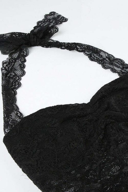 Ruched Tie Lace Sexy Slim Halter Top