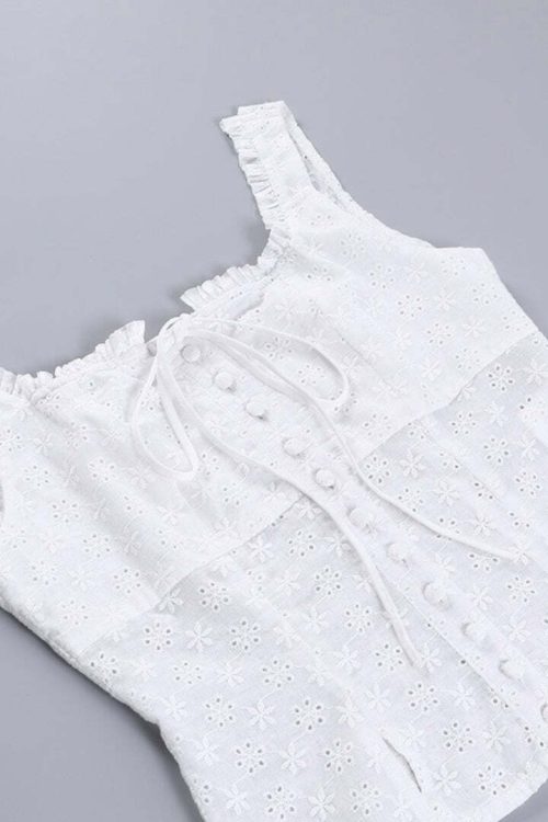 Cami Jacquard Lace Floral Button Tank Top