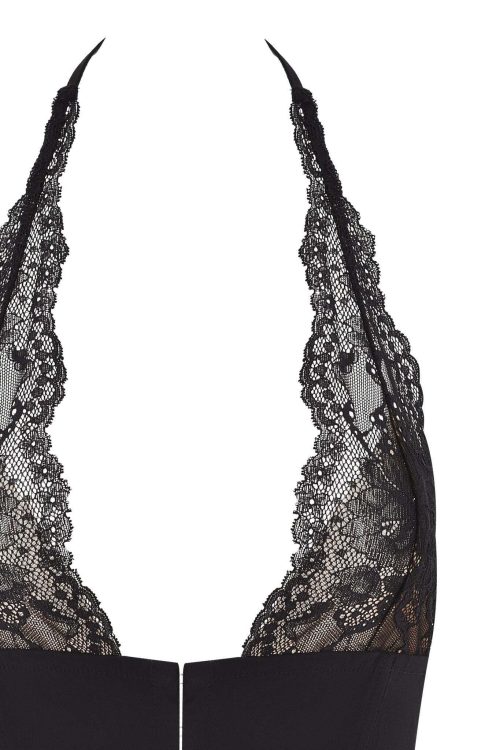 ELLENA WOVEN LACE HALTER CORSET – BLACK
