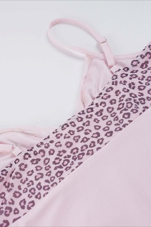 Sweet Leopard Patchwork Bow Lace Cami Top
